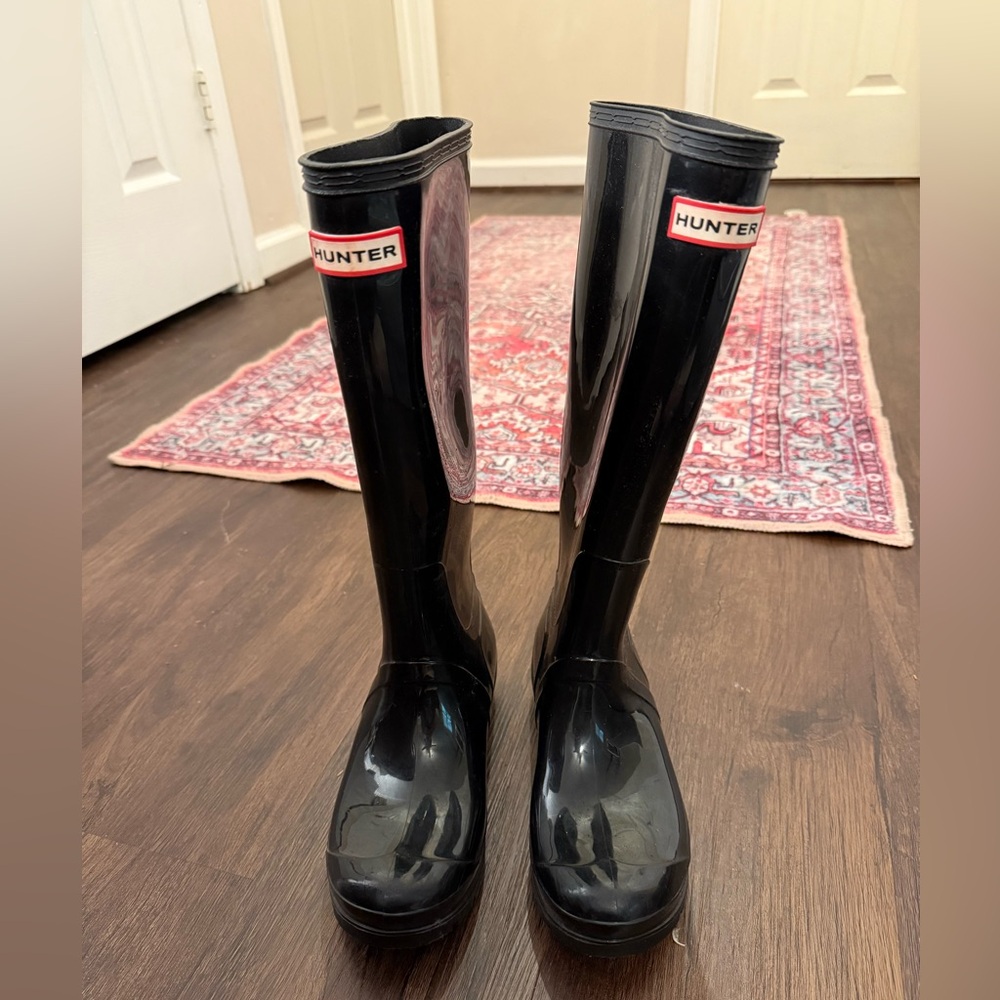 Hunter Glossy Black Tall Boots